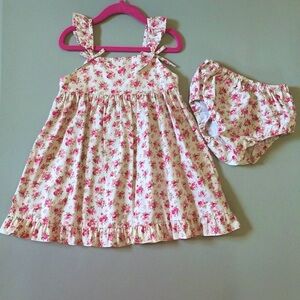 NWOT Fantaisie Kids Girl’s 2T Cotton Dress w/ Bloomers Cream Rose Floral Vintage